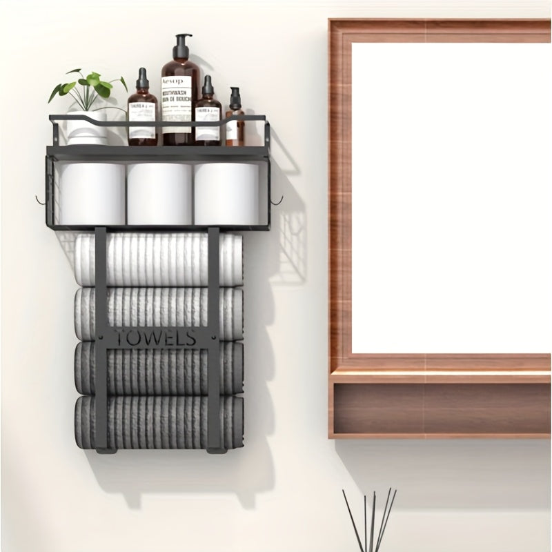 Space-Saving Carbon Steel Wall-Mounted Towel Rack