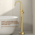 Brushed Brass Ceramic Valve Freestanding Tub Faucet