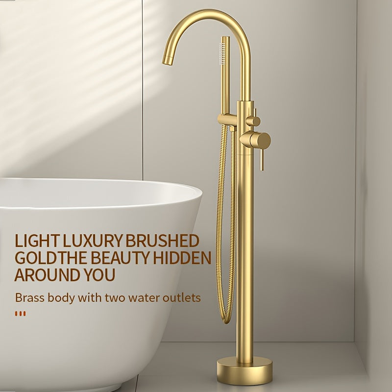 Brushed Brass Ceramic Valve Freestanding Tub Faucet