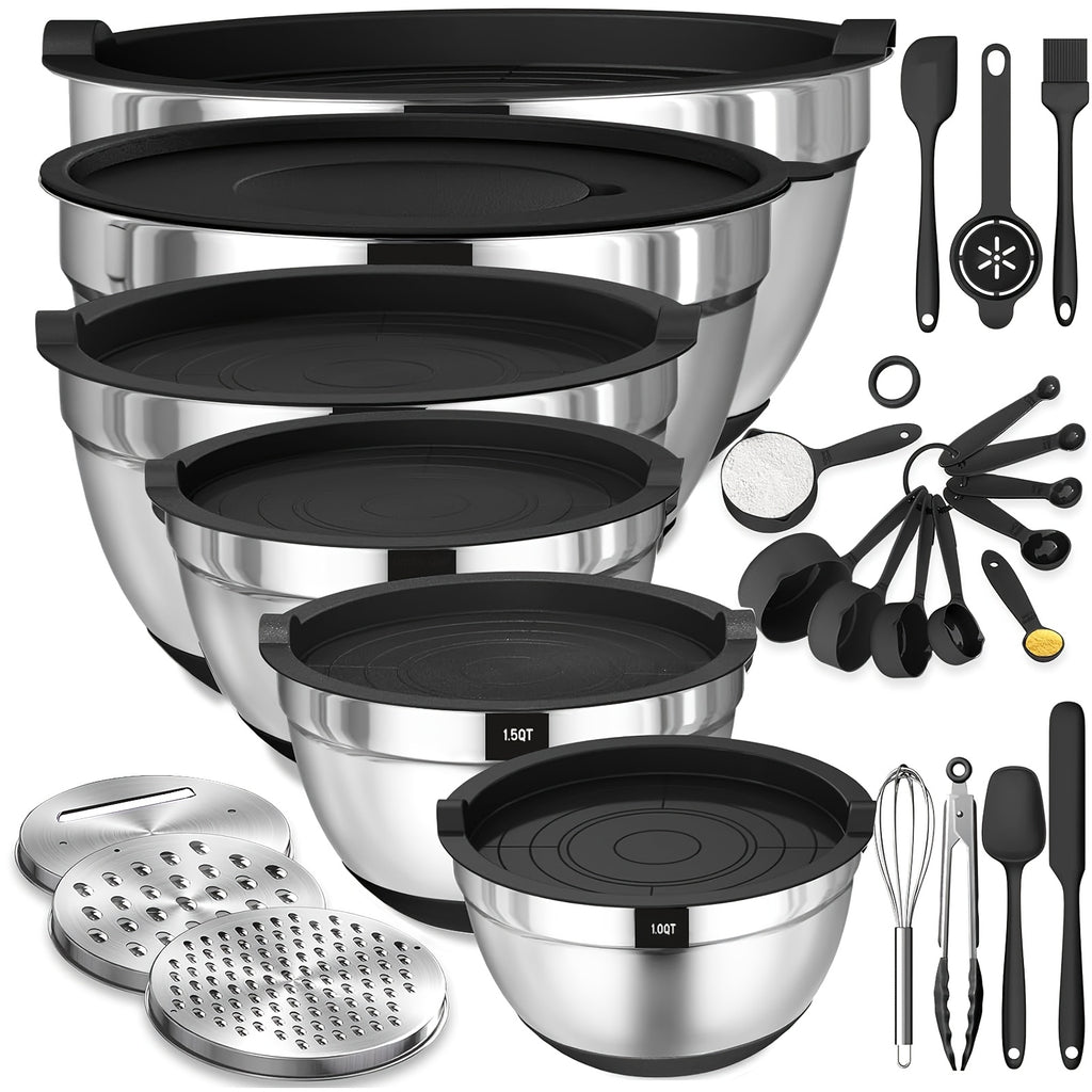 Stainless Steel Airtight & Non-Slip Mixing Bowl Set (26-Piece)
