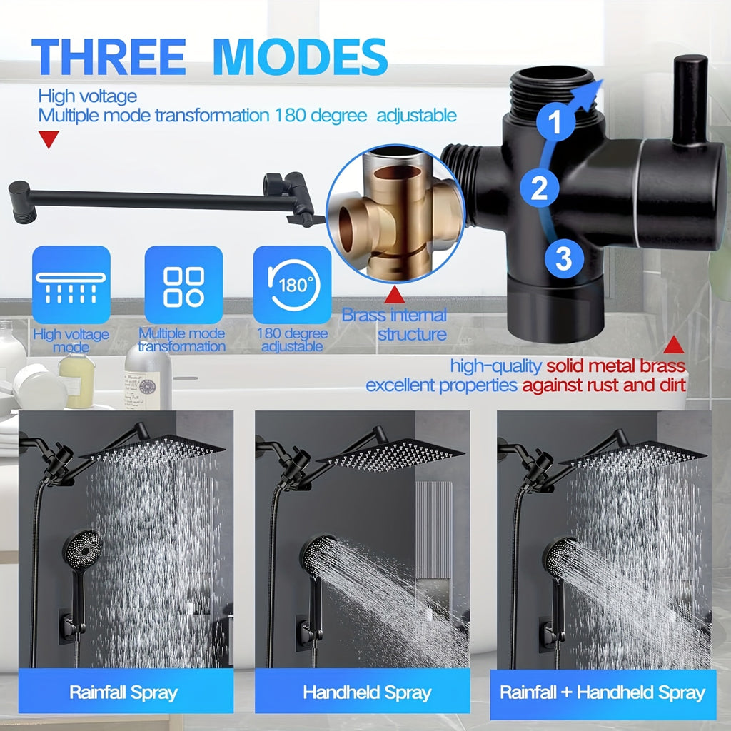 High-Pressure Stainless Steel Rainfall & Handheld Shower Head (Wall-Mount)