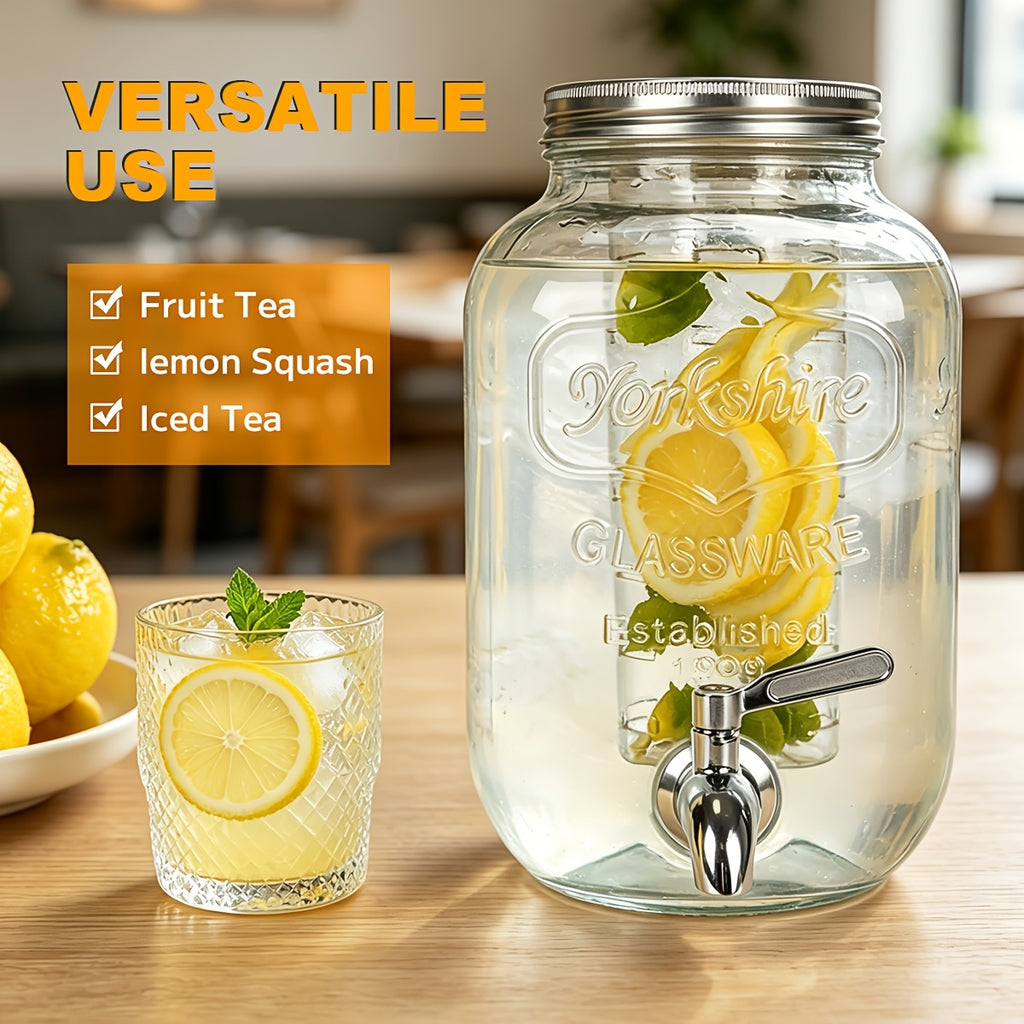 Glass Fruit Infuser & Ice Cylinder Beverage Dispenser (Set of 2, 1 Gallon)