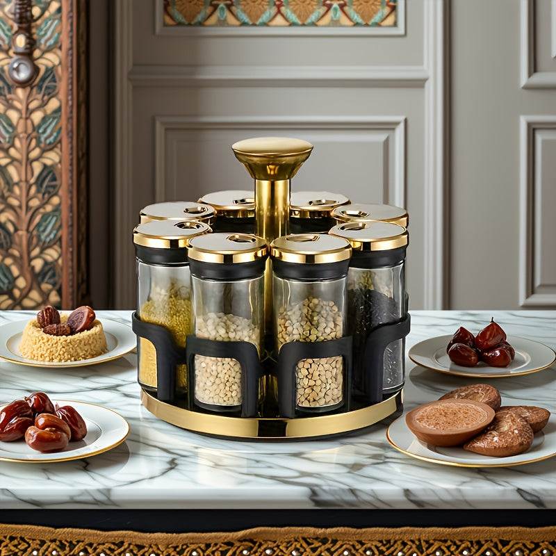 Clear Glass Rotating Multi-Hole Spice Jar Set (8-Piece)