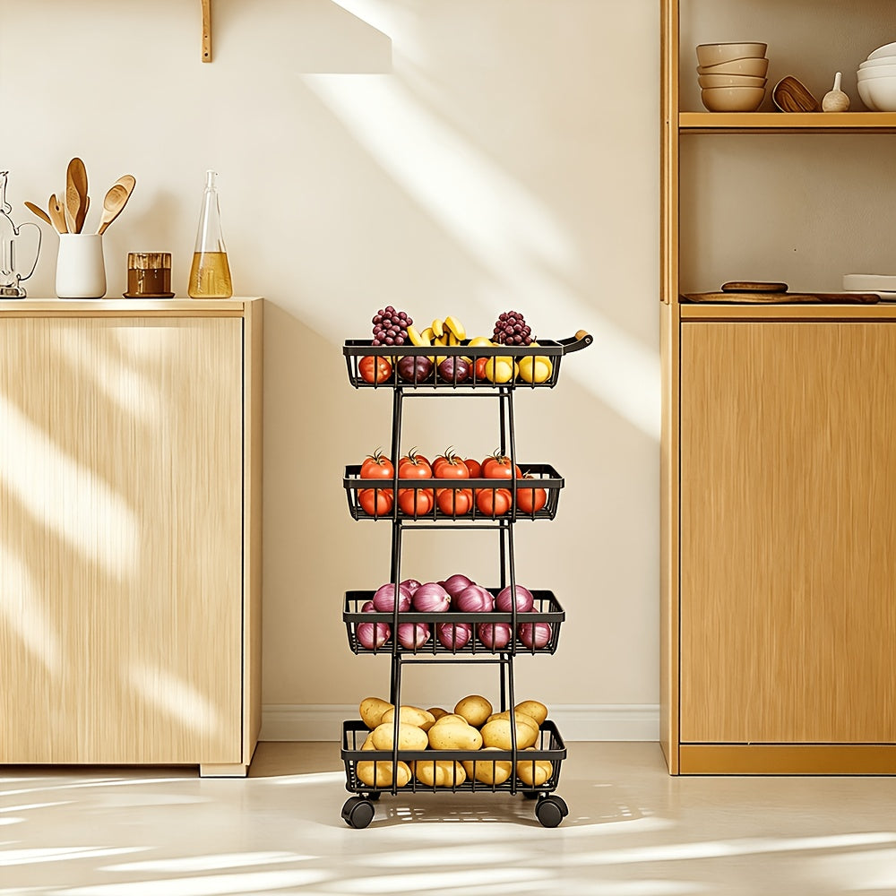 Stackable Metal Fruit & Veg Basket (4/5-Layer, Wheels)
