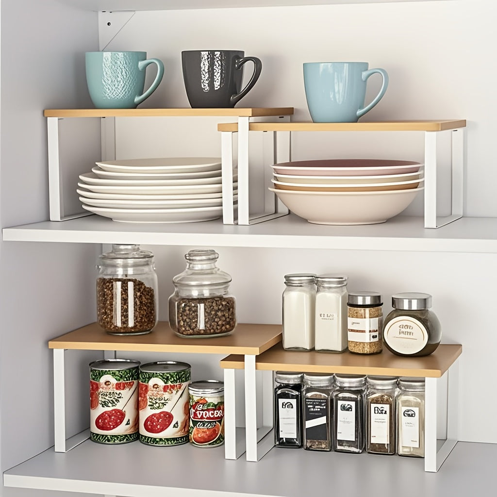 Adjustable Stackable Bamboo Shelf Organizer (Set of 2)