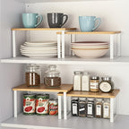 Adjustable Stackable Bamboo Shelf Organizer (Set of 2)