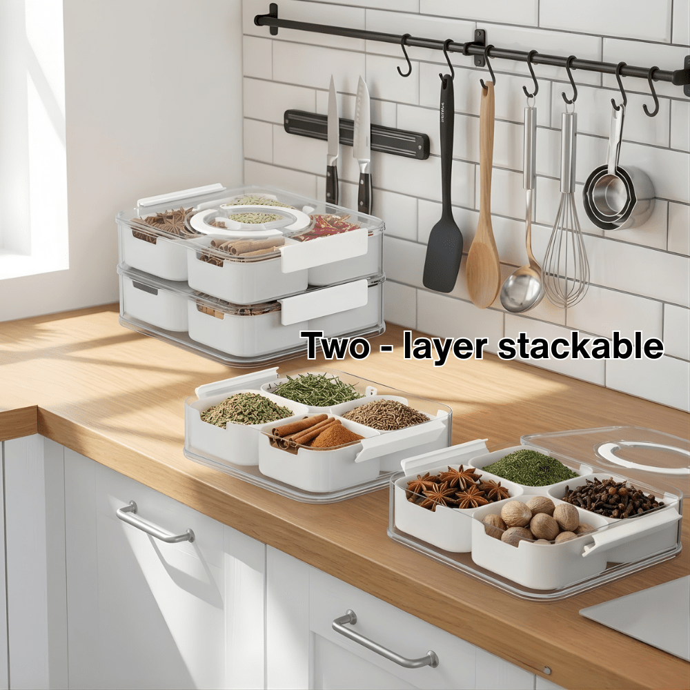 Stackable 2-Tier 8-Compartment Fridge Container (Foldable Handle)