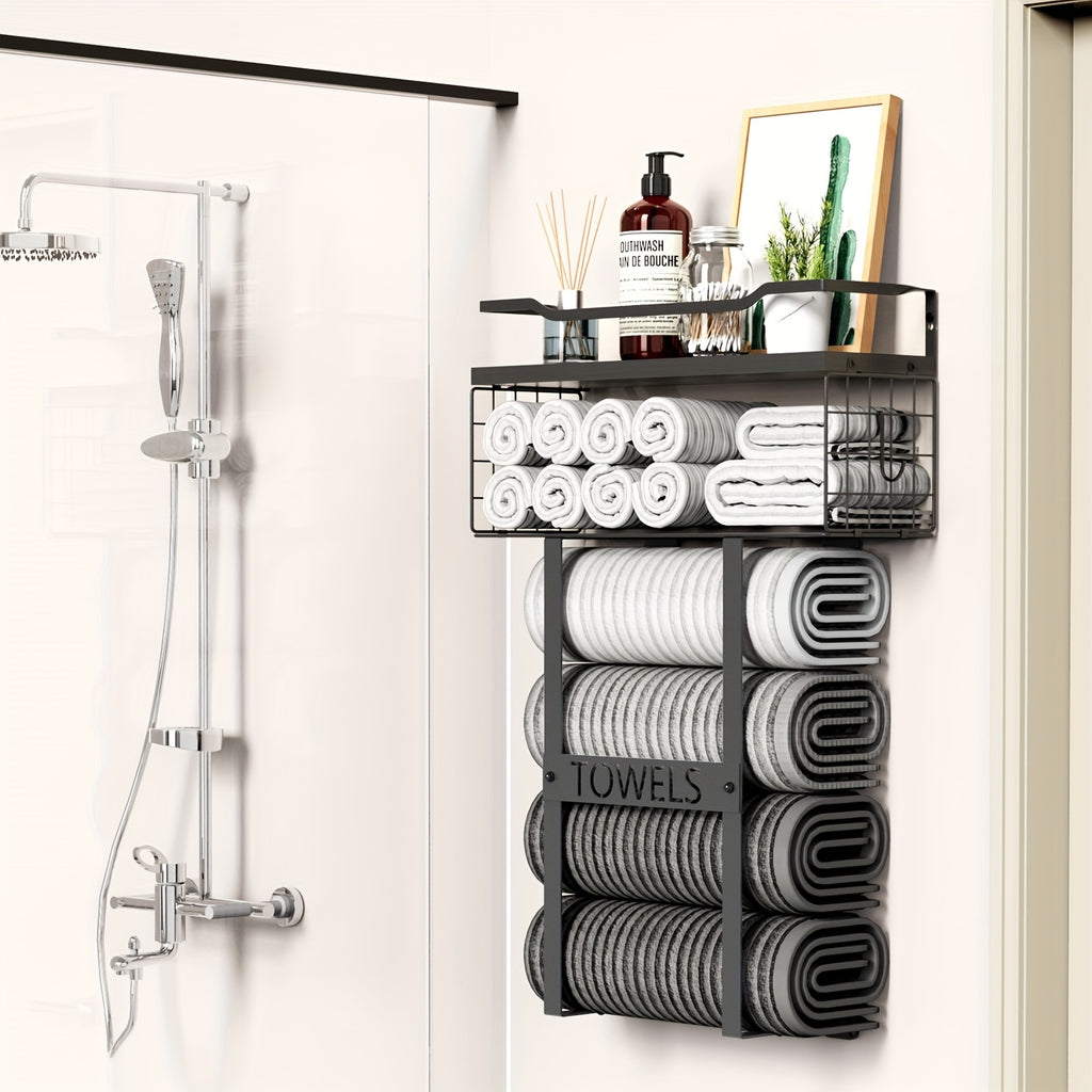Space-Saving Carbon Steel Wall-Mounted Towel Rack
