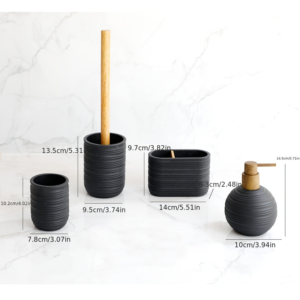Space-Saving Freestanding Resin & Wood Bathroom Set (4-Piece)