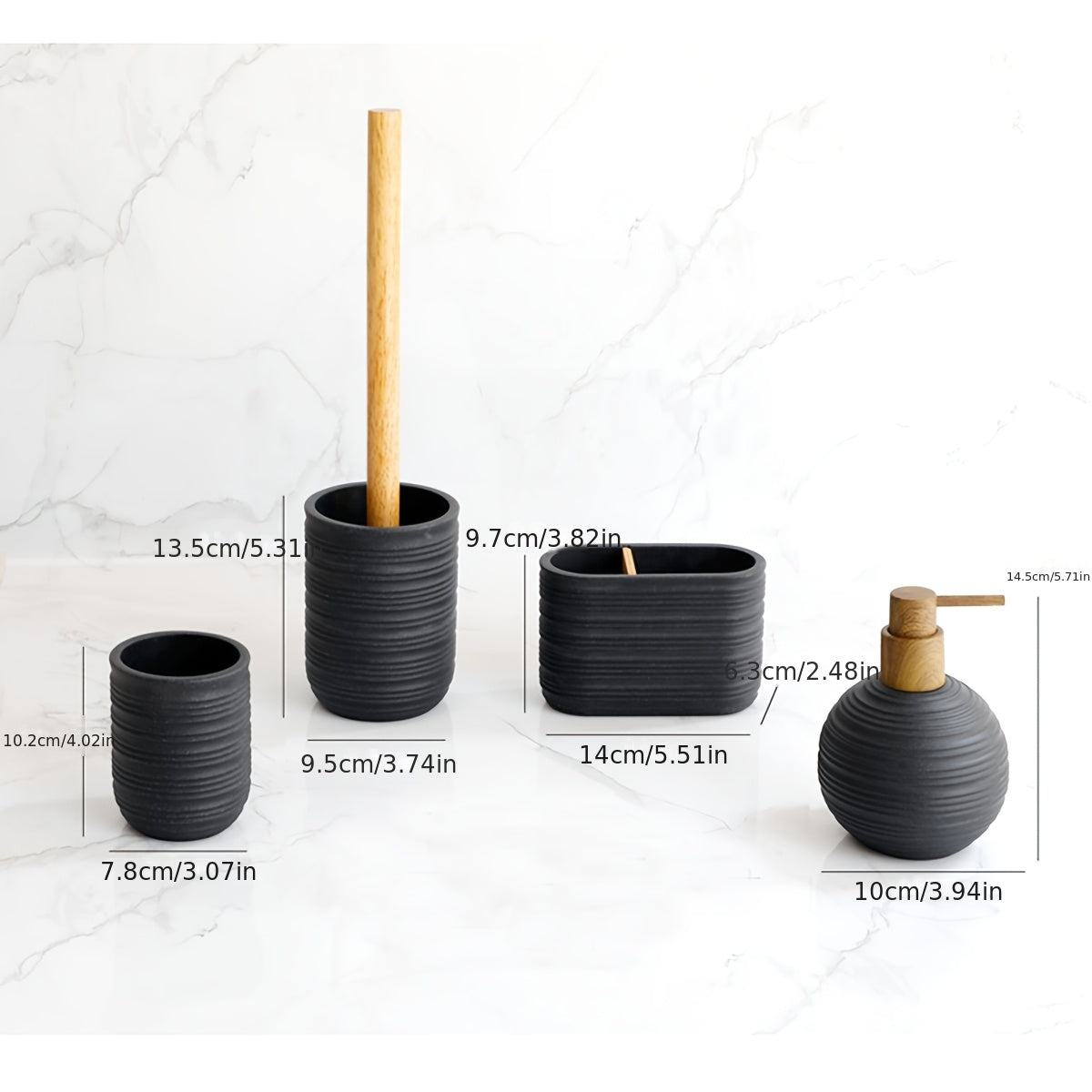 Space-Saving Freestanding Resin & Wood Bathroom Set (4-Piece)