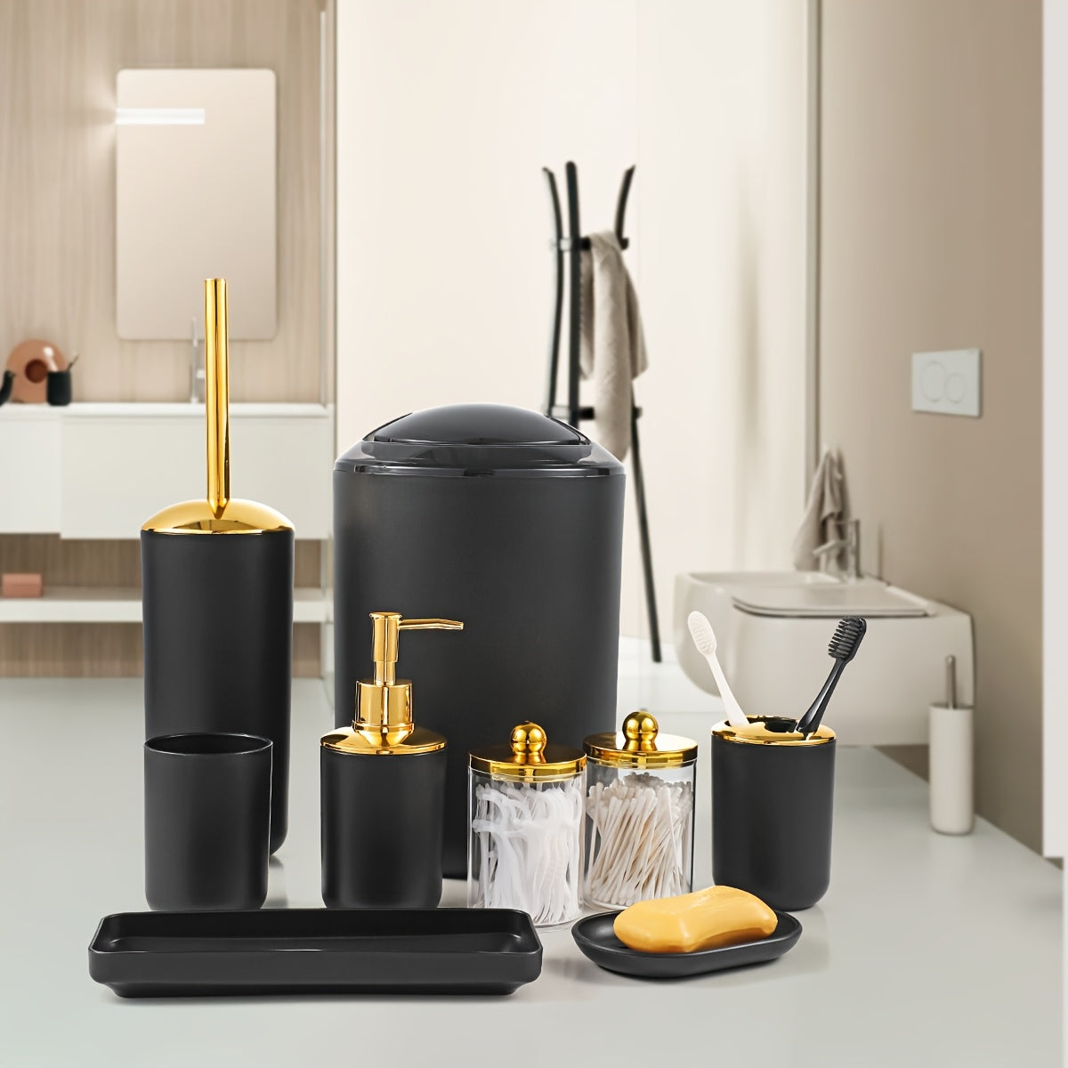 Durable Plastic 9-Piece Bathroom Accessory Set