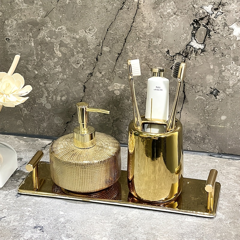 Luxury Golden Ceramic Bathroom Accessory Set (Set of 3)