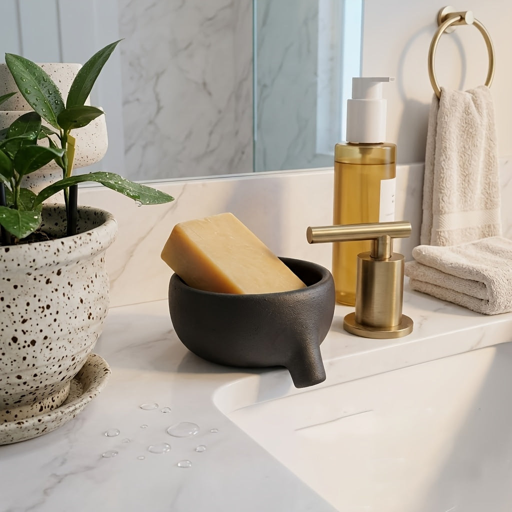 Self-Draining Matte Black Soap Dish (Anti-Slip Base)