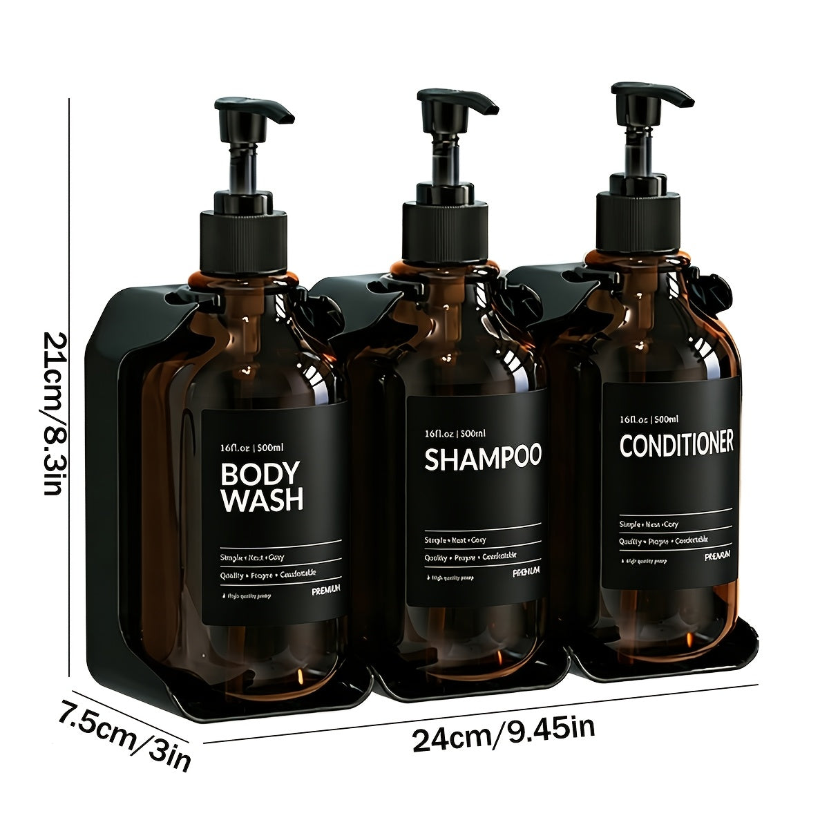 Drill-Free Refillable Wall-Mount Shower Dispenser (3-Pack)