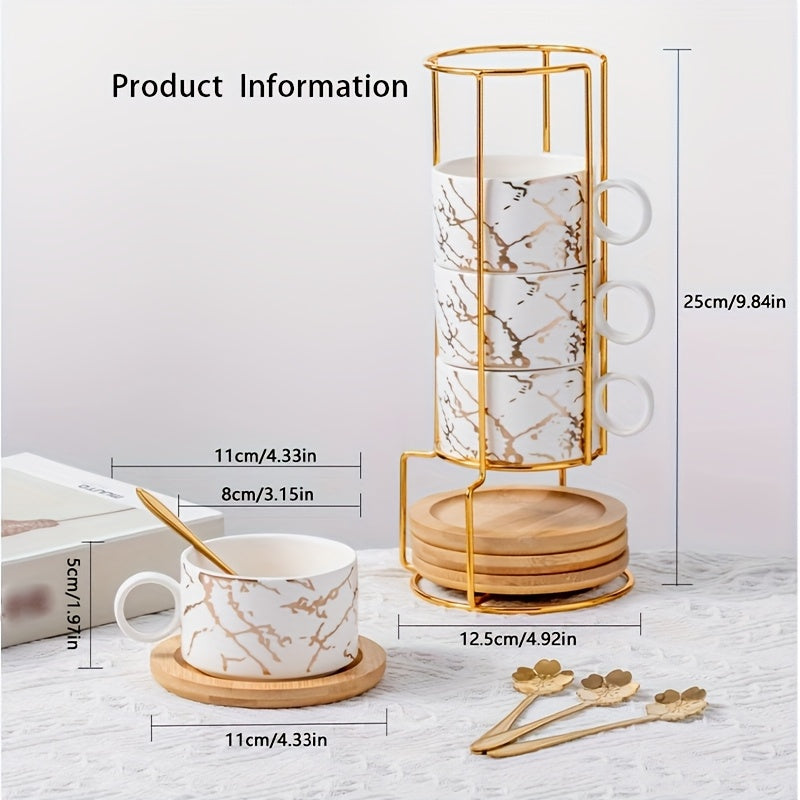 Stackable Marble Ceramic Coffee Cups (Set of 4)