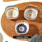 Bohemian Hand-Painted Ceramic Square Bowl Set (Set of 6)