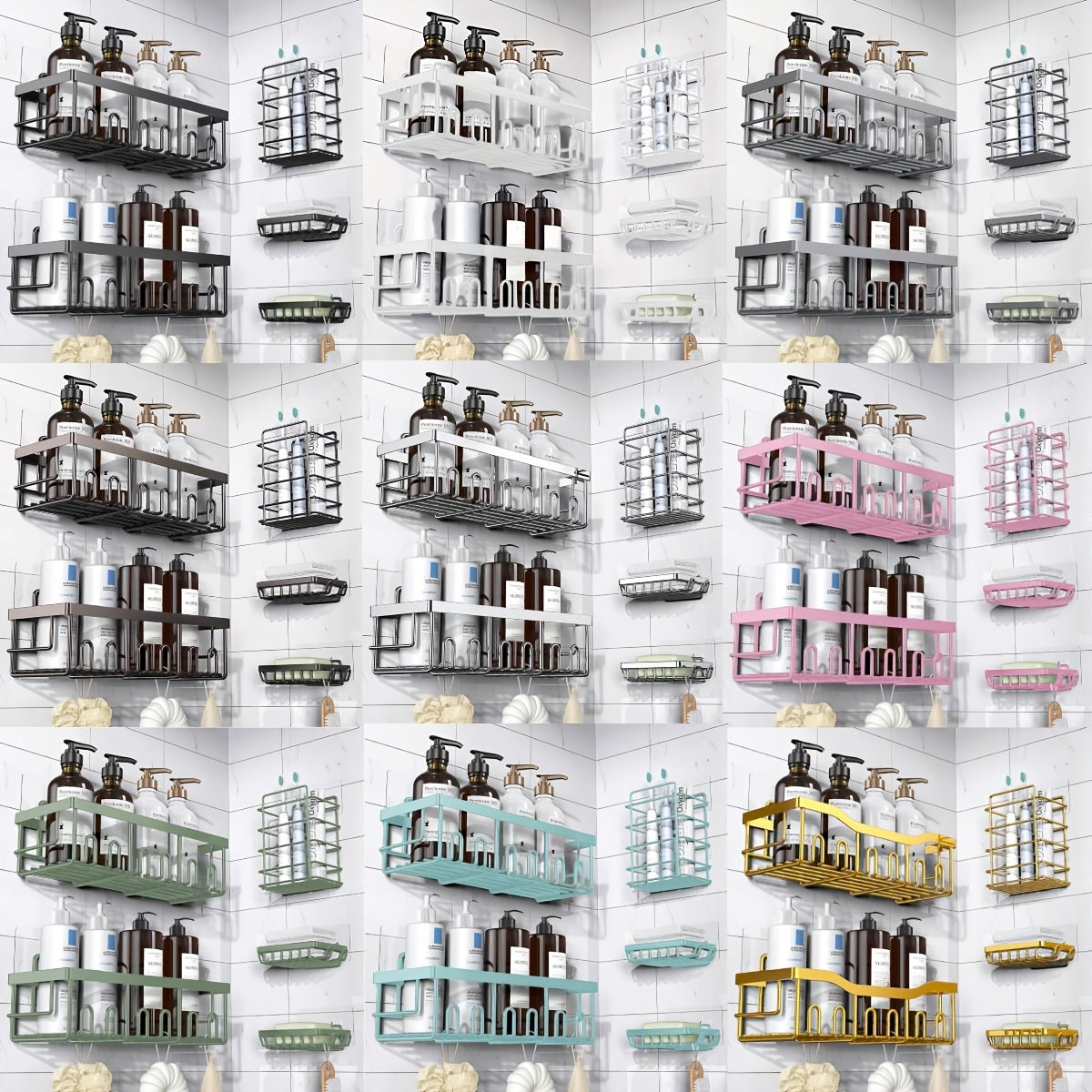 Rustproof 316 Stainless Steel No-Drill Shower Caddy (Set of 5)