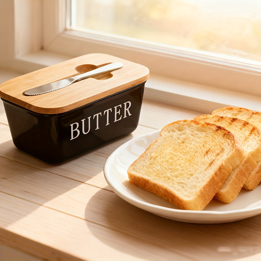 Airtight Silicone Seal Butter Dish (Bamboo Lid & Knife)