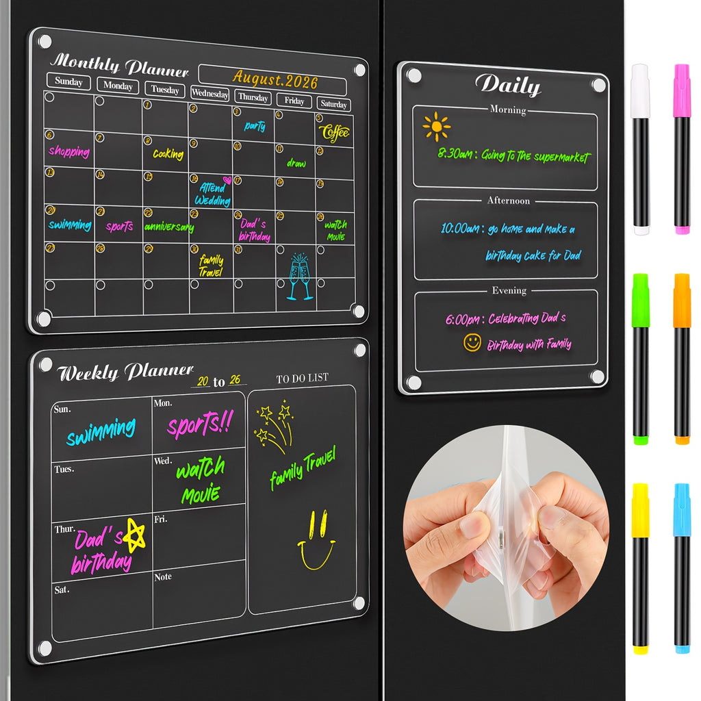 Clear Acrylic Magnetic Dry-Erase Fridge Calendar (With 6 Markers)