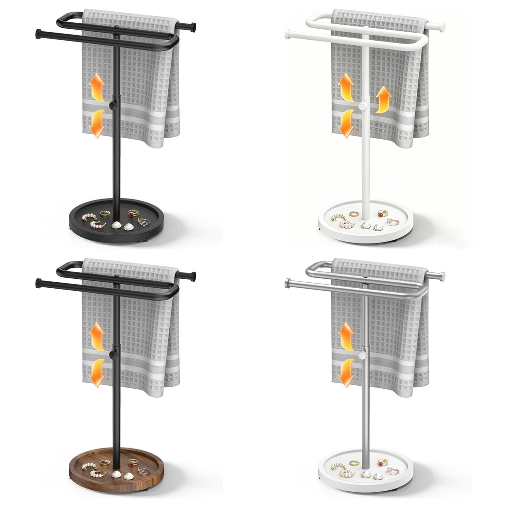 Adjustable Height Suction-Base Towel Rack & Jewelry Tray