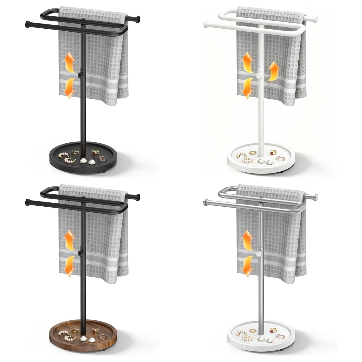 Adjustable Height Suction-Base Towel Rack & Jewelry Tray
