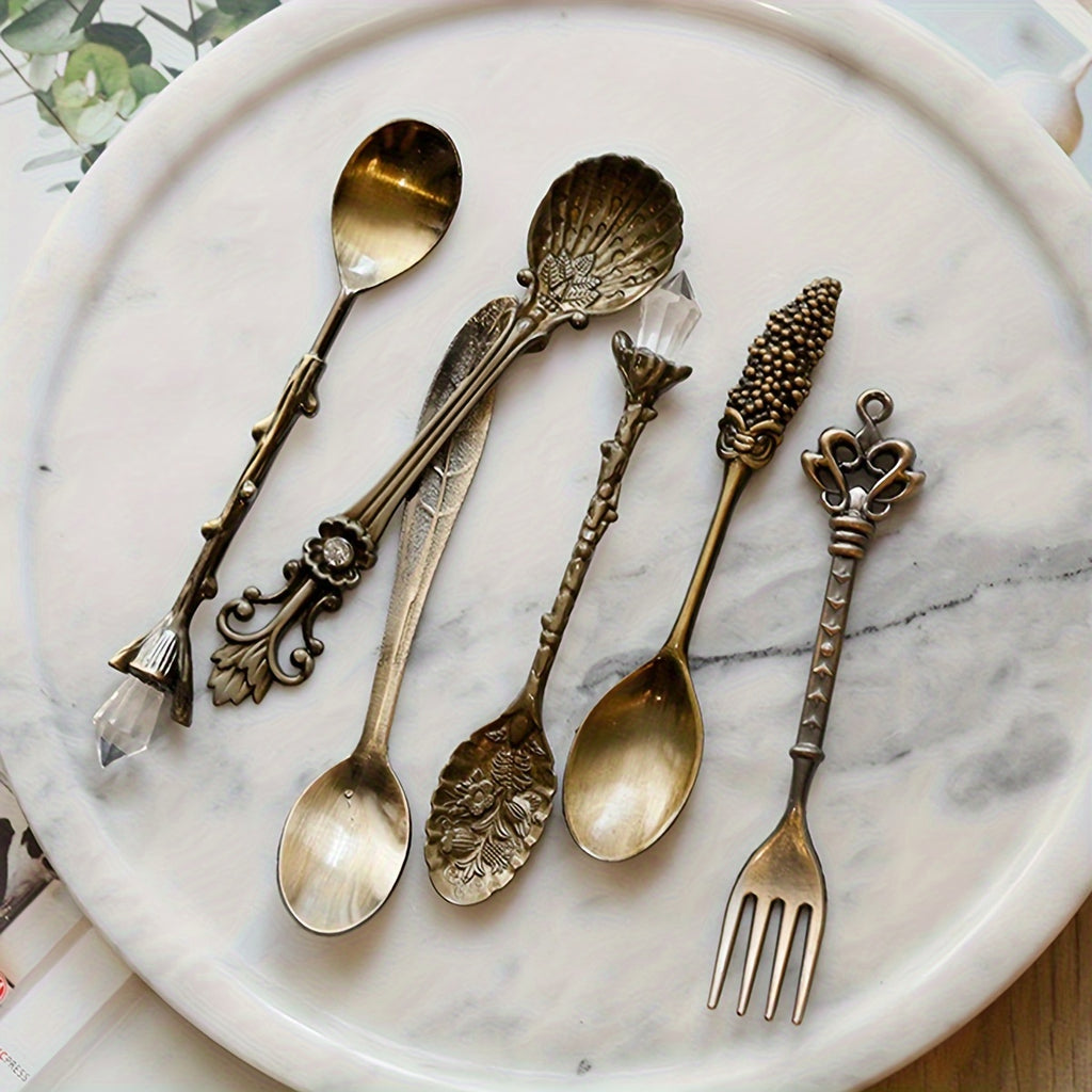 Vintage Carved Metal Dessert Spoon Set (6-Piece)