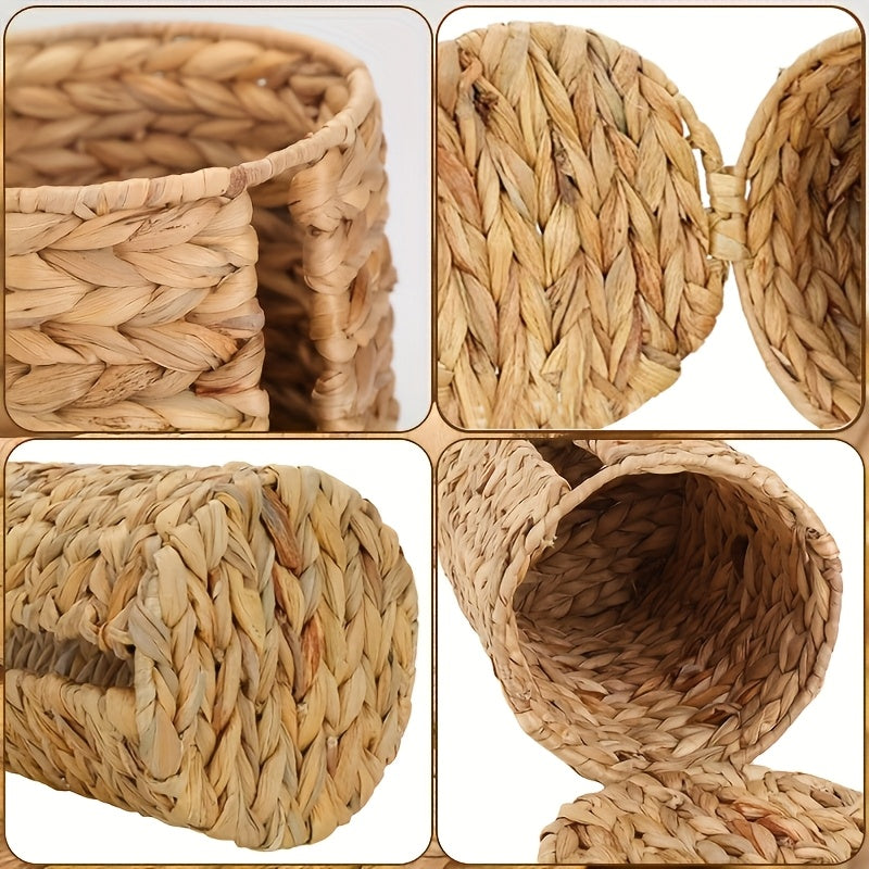 Vertical Woven Rattan Toilet Paper Storage Basket (With Lid)