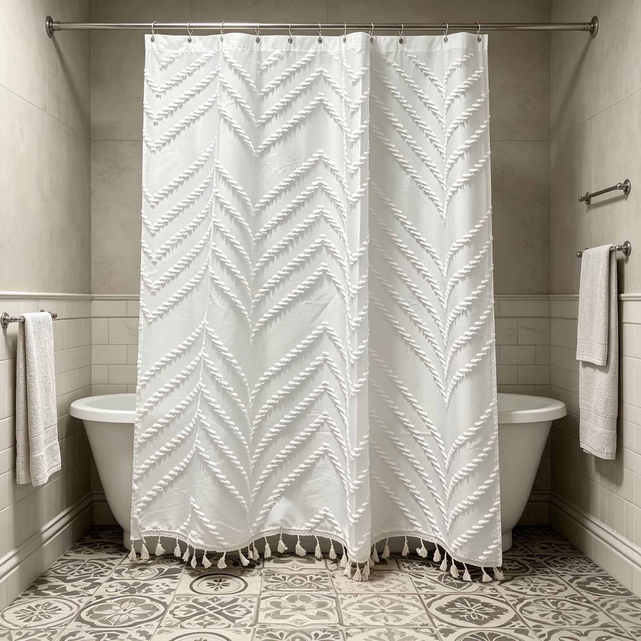 Bohemian 3D Floral Tassel Polyester Shower Curtain (70 x 70 in)