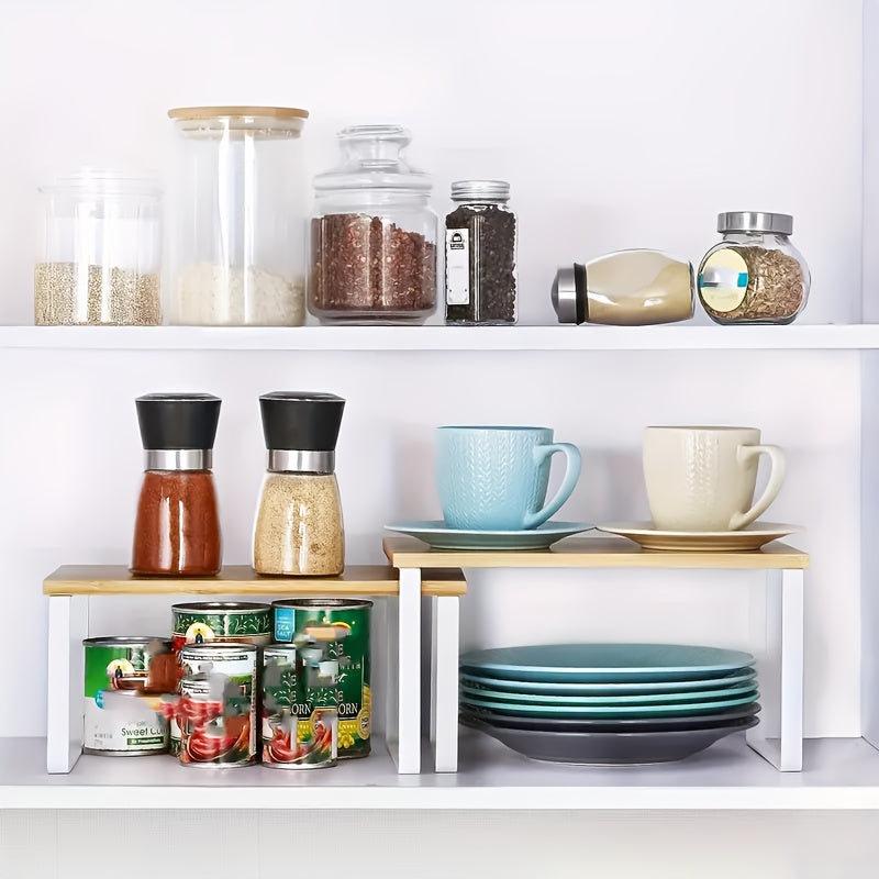 Adjustable Stackable Bamboo Shelf Organizer (Set of 2)