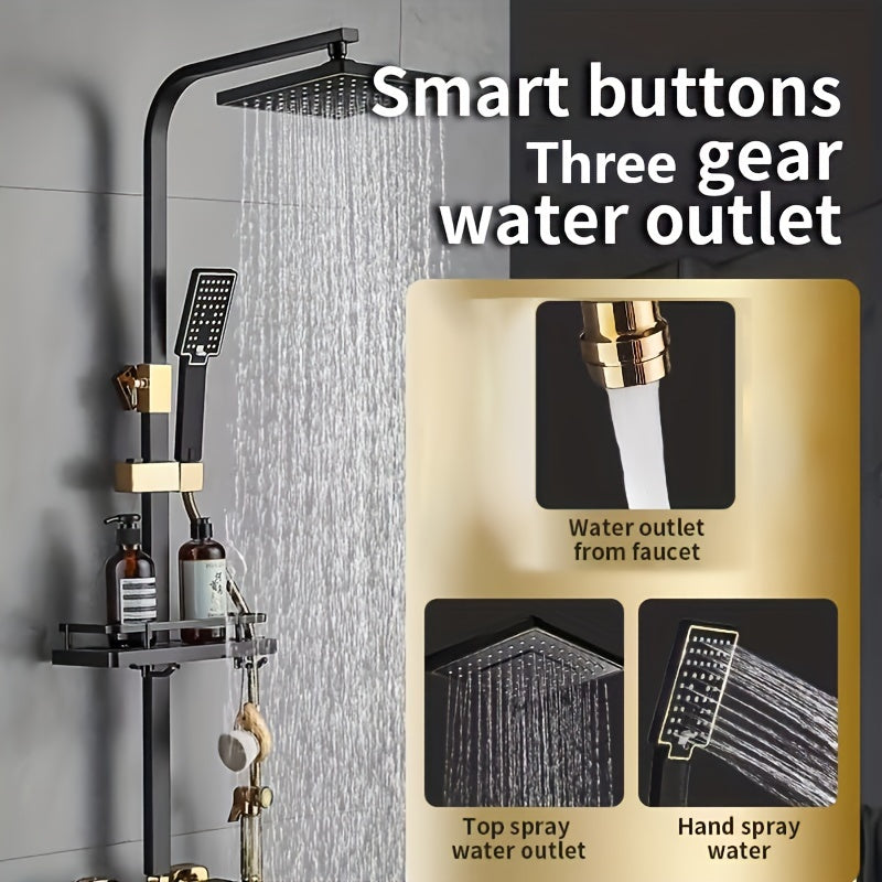 Black & Gold Three-Pressure Wall-Mount Shower Set