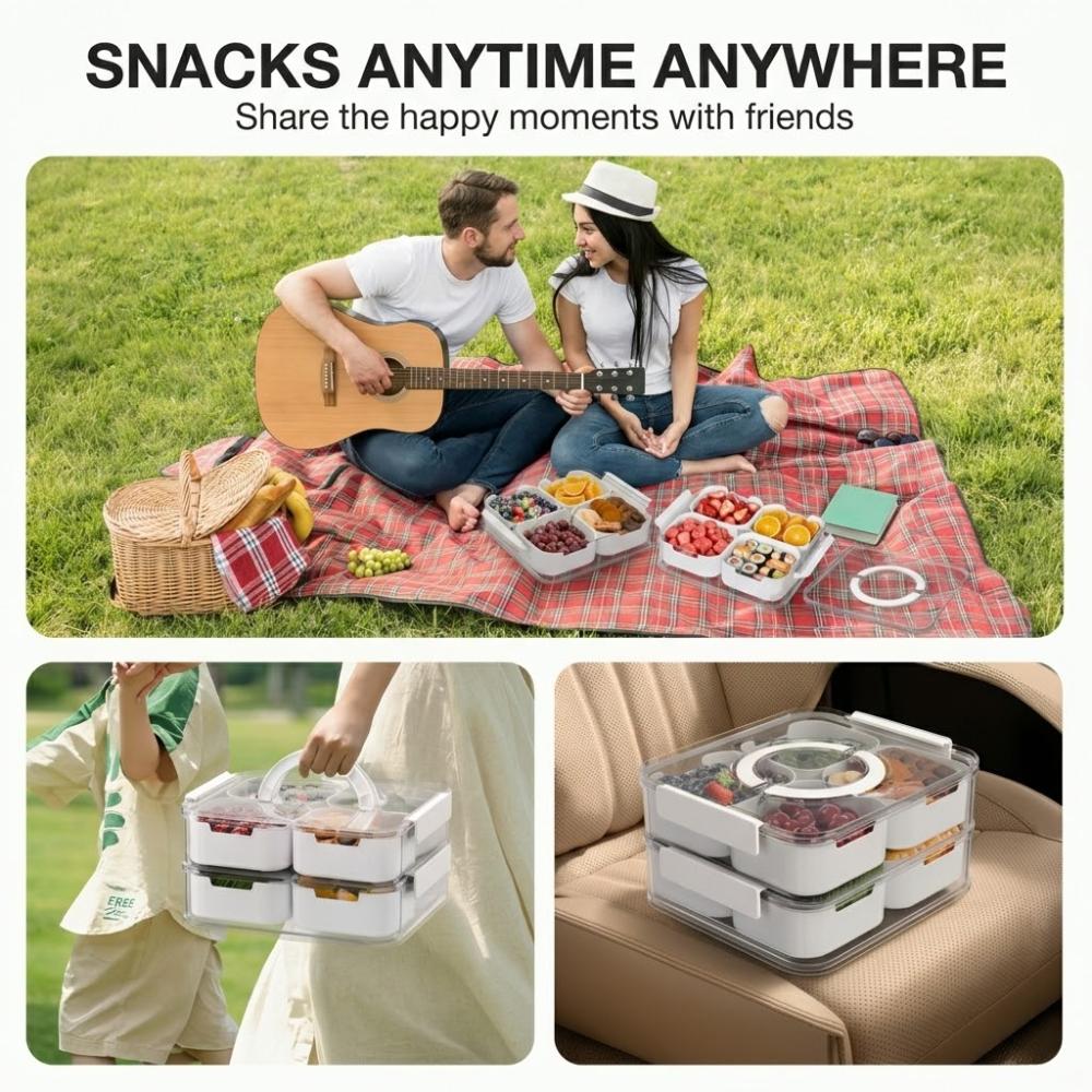 Stackable 2-Tier 8-Compartment Fridge Container (Foldable Handle)