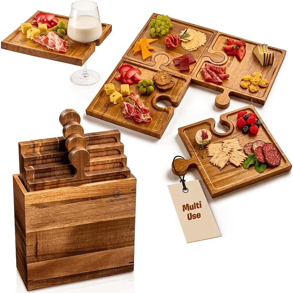 Interlocking Acacia Wood Charcuterie Boards (Set of 4)