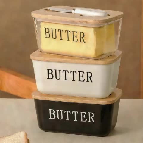 Airtight Silicone Seal Butter Dish (Bamboo Lid & Knife)