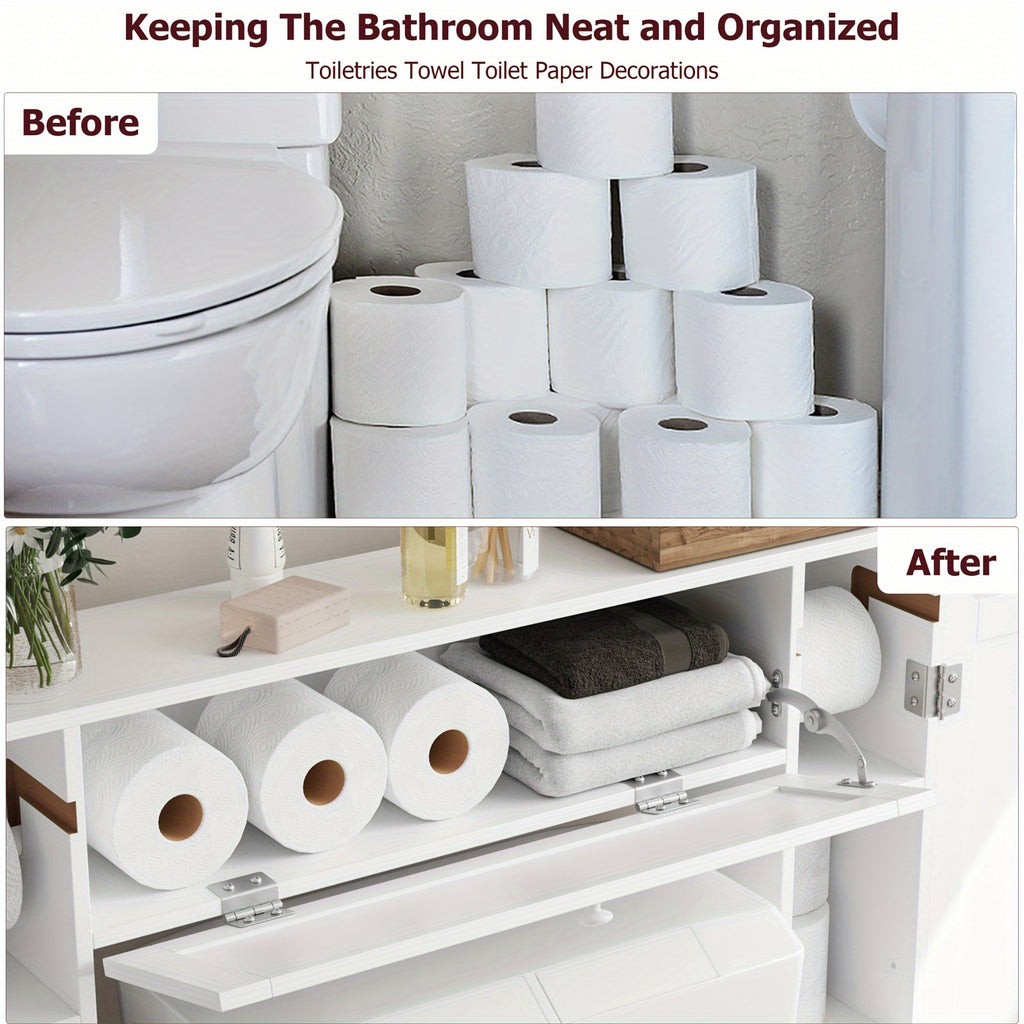 Space-Saving Adjustable Shelves & Toilet Paper Holder Over-Toilet Cabinet