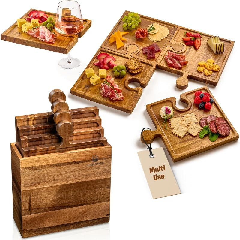 Interlocking Acacia Wood Charcuterie Boards (Set of 4)