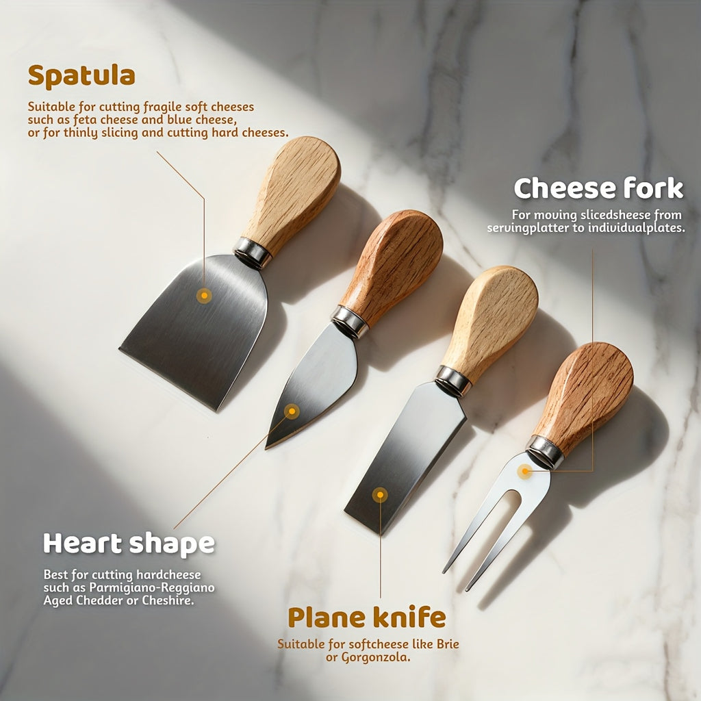 Polished Moisture-Resistant Wood Charcuterie Board (4-Piece Knife Set)