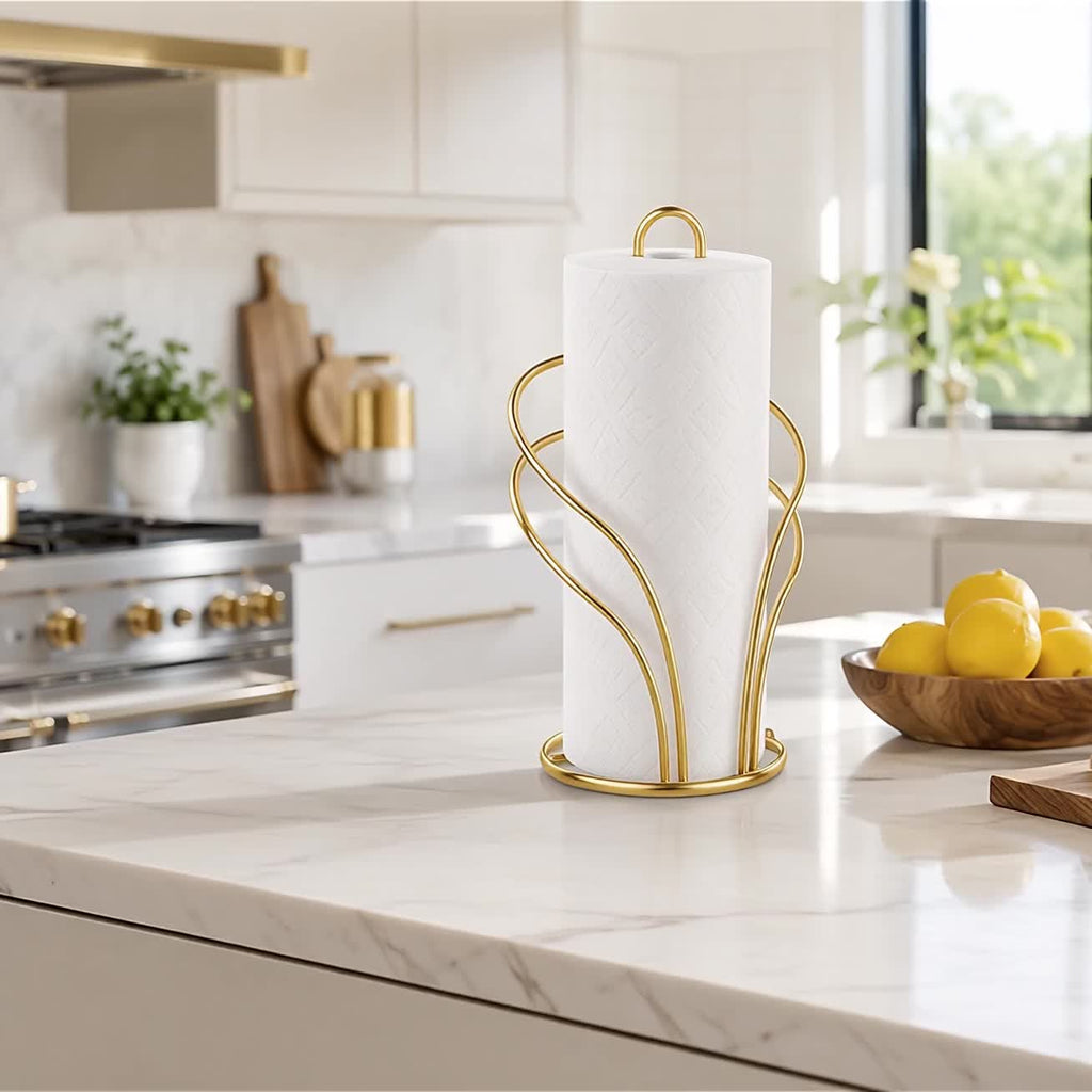 Stable Golden Metal Paper Towel & Cloth Holder (Countertop)