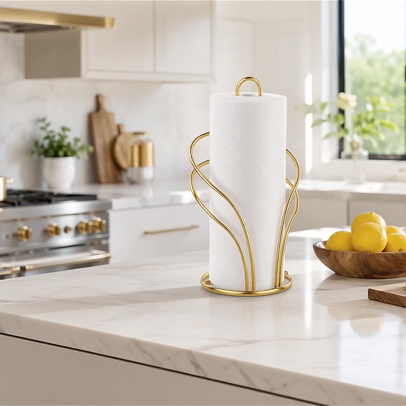 Stable Golden Metal Paper Towel & Cloth Holder (Countertop)