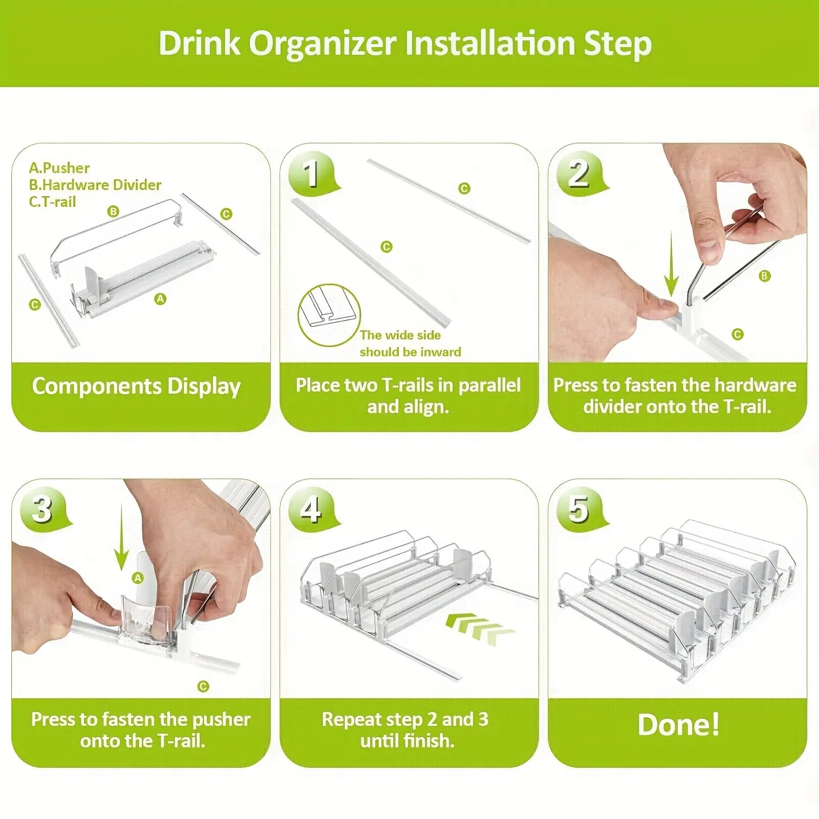 Auto-Push Slide Rail & Adjustable Divider Fridge Can Dispenser