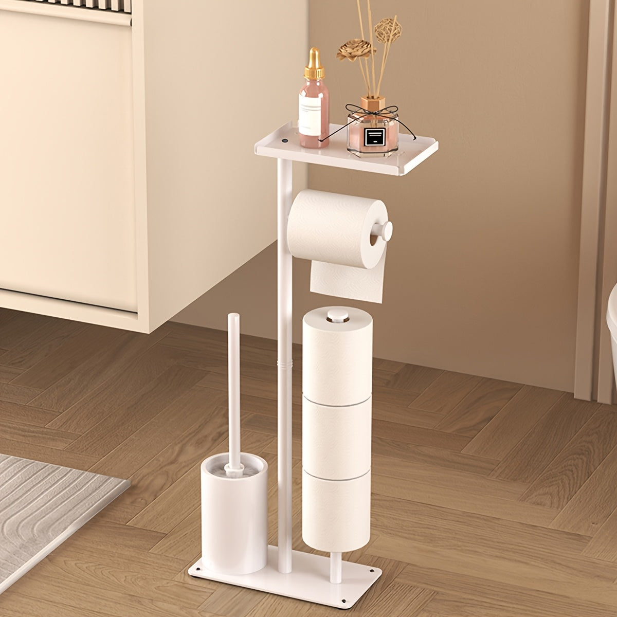 Wrought Iron Freestanding Toilet Paper Holder (No-Drill)