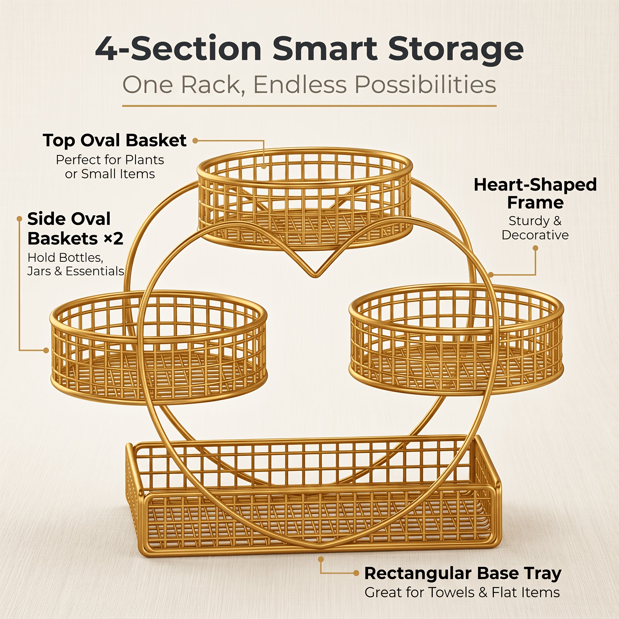 Heart-Shaped 3-Tier Metal Fruit Basket