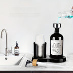 Refillable Freestanding Mouthwash Dispenser (16 Oz, Cup Holder)