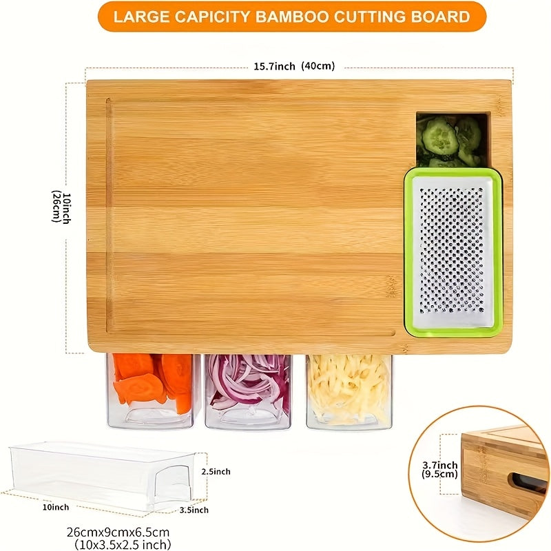 Bamboo Cutting Board With Container & Removable Grater