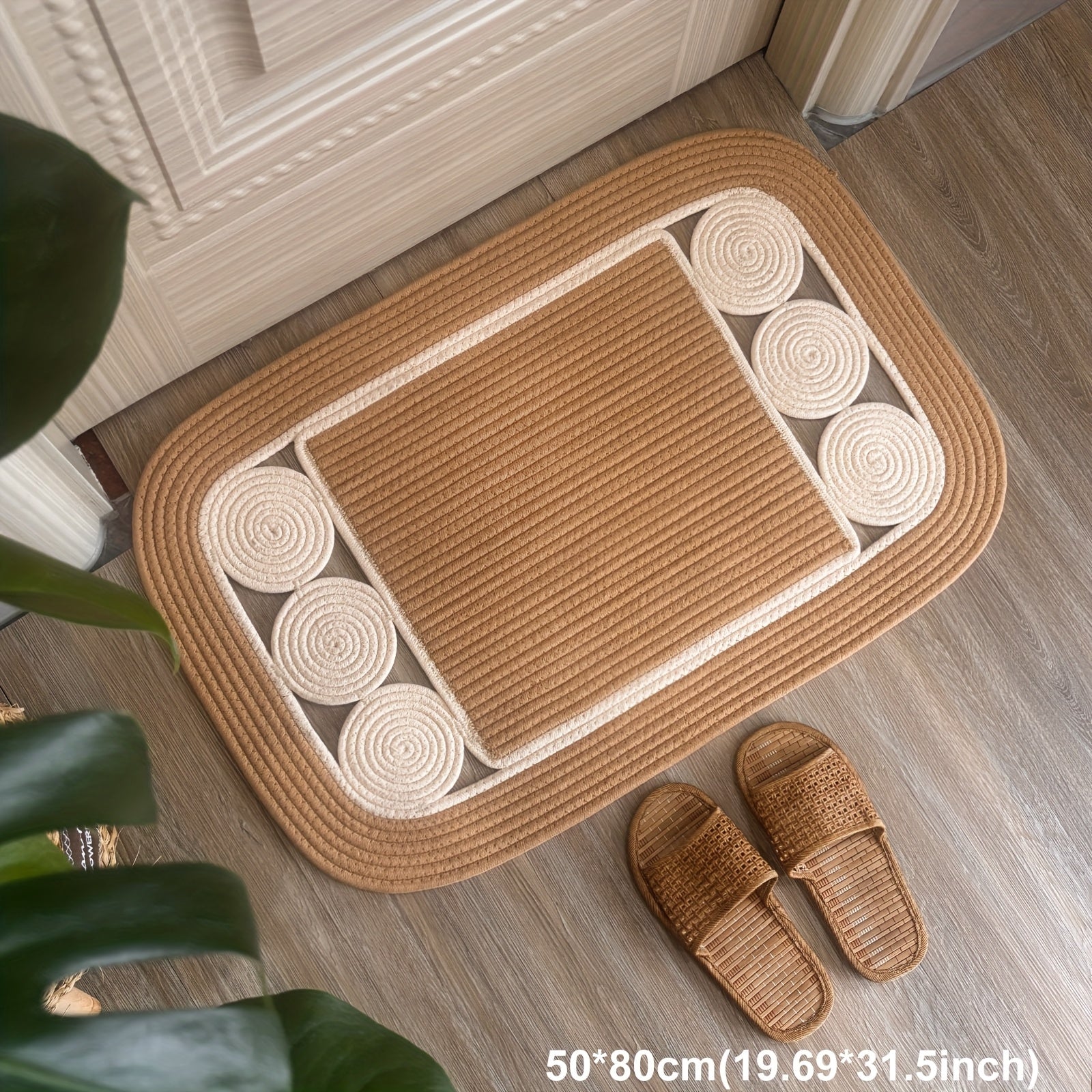 Handwoven Linen Non-Slip Toilet Rug & Bath Mat Set (Set of 2)