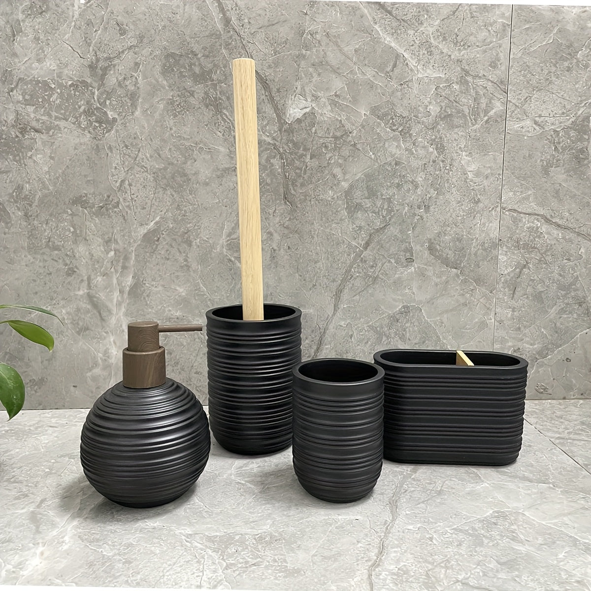 Space-Saving Freestanding Resin & Wood Bathroom Set (4-Piece)