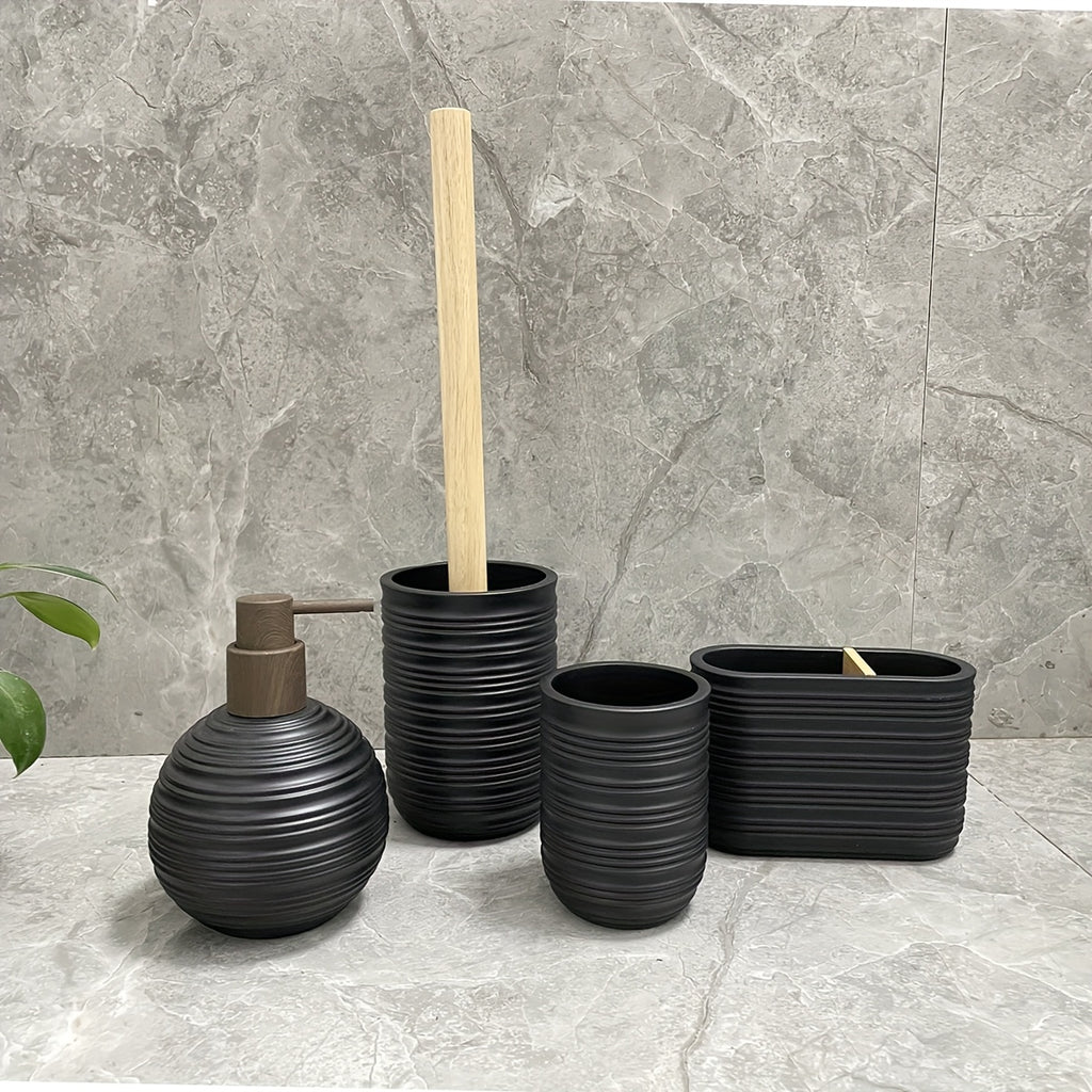 Space-Saving Freestanding Resin & Wood Bathroom Set (4-Piece)