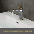 Marble Pattern Gold-Plated Ceramic Valve Basin Faucet (Single-Hole)