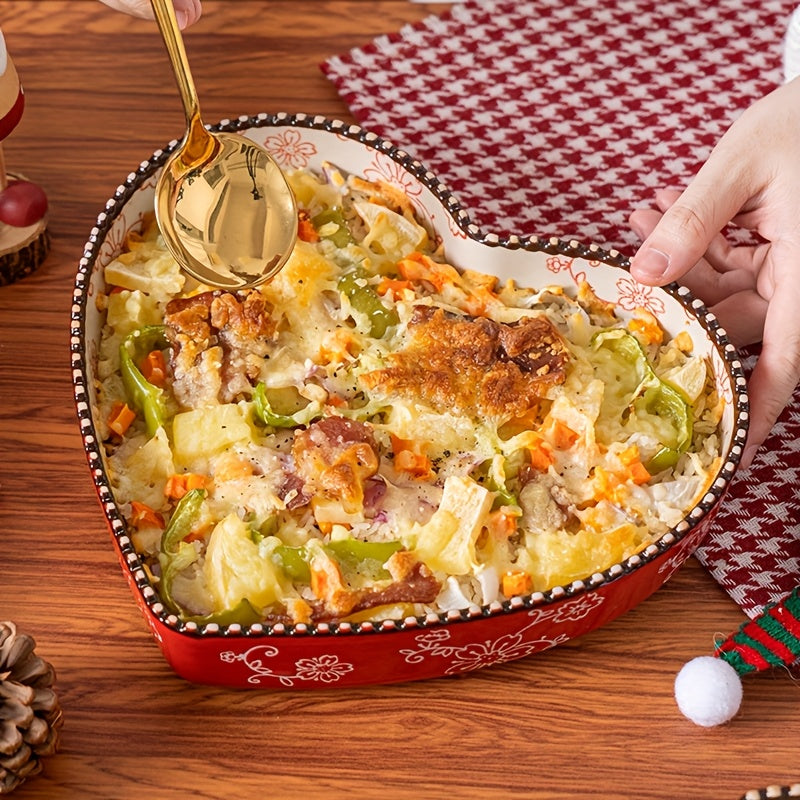 Microwave & Oven-Safe Ceramic Heart-Shaped Baking Dish (800ml)