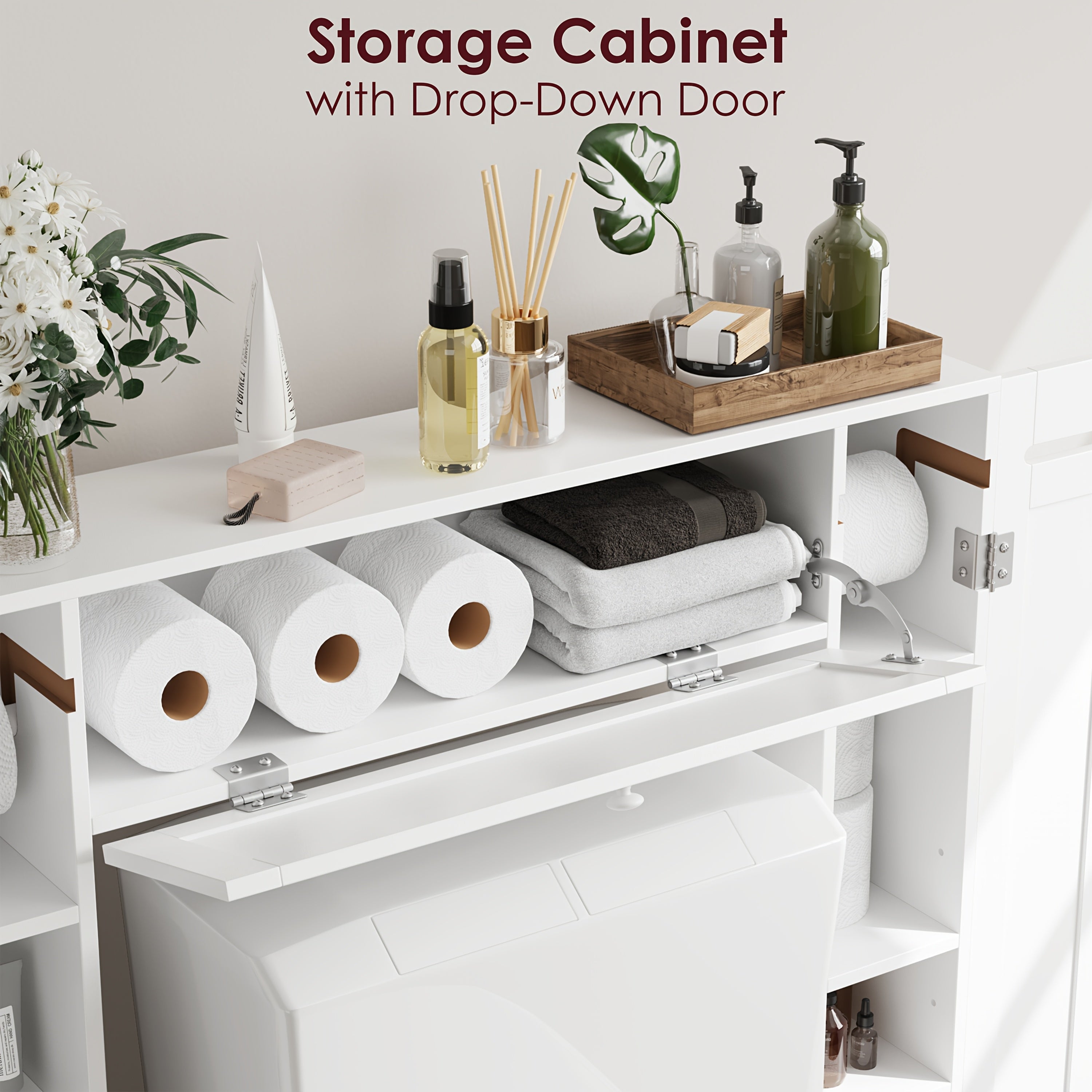 Space-Saving Adjustable Shelves & Toilet Paper Holder Over-Toilet Cabinet