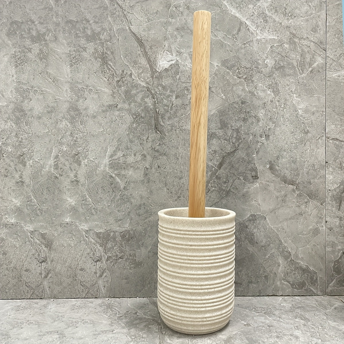 Space-Saving Freestanding Resin & Wood Bathroom Set (4-Piece)